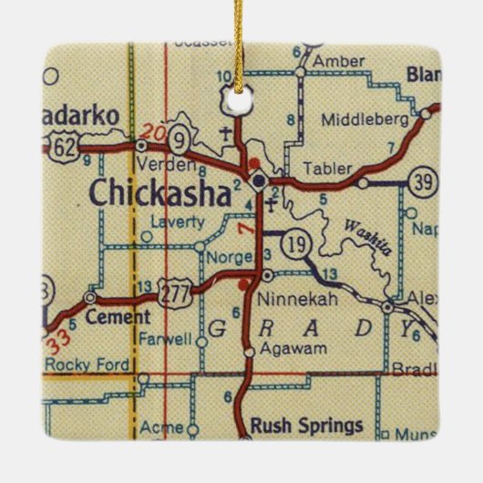 Chickasha OK kaart Keramisch Ornament (Achterkant)