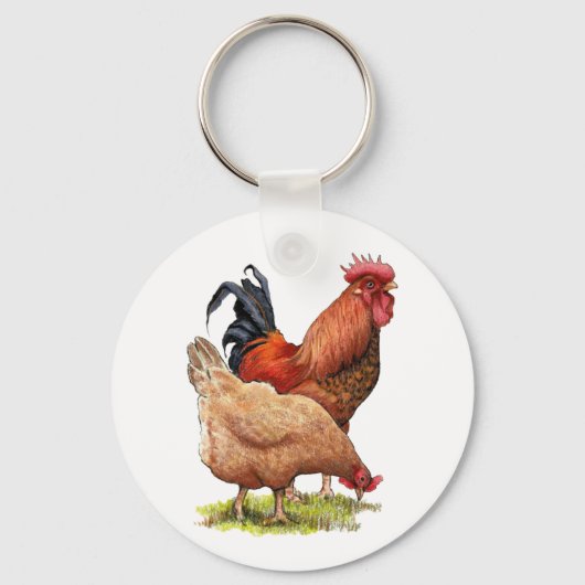 Chicken And Rooster Art, Poultry, Farm Animals Sleutelhanger (Voorkant)