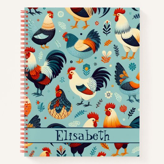 Chicken and Rooster Design Personaliseren Notitieboek (Voorkant)