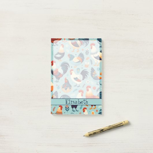 Chicken and Rooster Design Personaliseren Post-it® Notes (Op bureau)