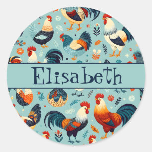 Chicken and Rooster Design Personaliseren Ronde Sticker