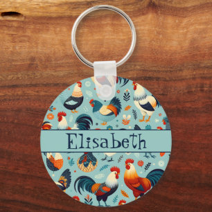 Chicken and Rooster Design Personaliseren Sleutelhanger