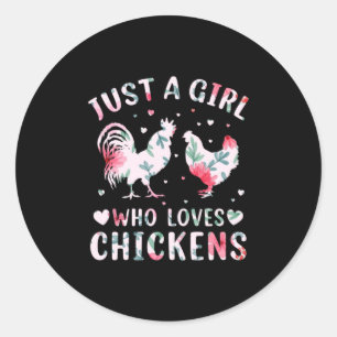 Chicken Art Girl die van kippen houdt Ronde Sticker