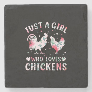 Chicken Art Girl die van kippen houdt Stenen Onderzetter