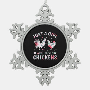 Chicken Art Girl die van kippen houdt Tin Sneeuwvlok Ornament