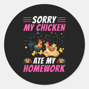 Chicken Art My Chicken Ate My Homework Ronde Sticker