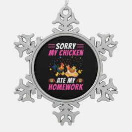 Chicken Art My Chicken Ate My Homework Tin Sneeuwvlok Ornament