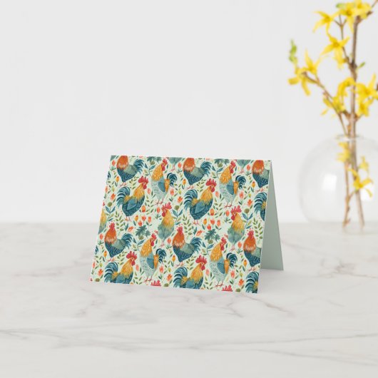 Chicken Art Pattern Inside Template Text Kaart (Gele Bloem)