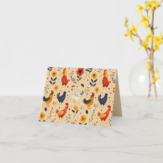 Chicken Art Pattern Inside Template Text Kaart (Gele Bloem)