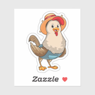 Chicken as Farmer with Hat Sticker
