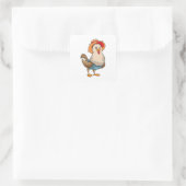 Chicken as Farmer with Hat Vierkante Sticker (Tas)
