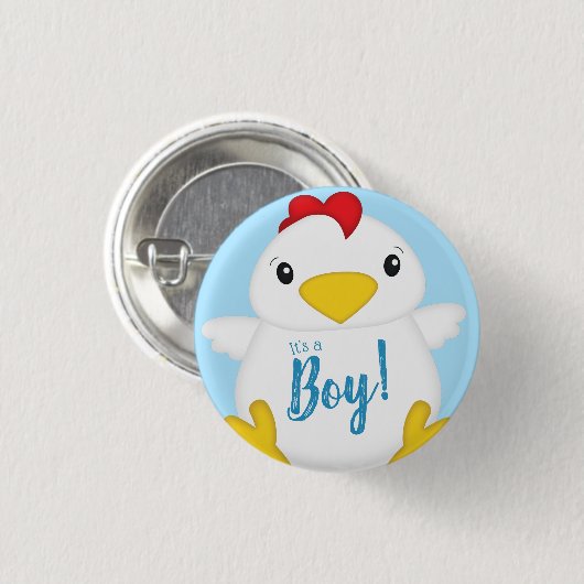 Chicken Baby shower Blue Boy Ronde Button 3,2 Cm (Voorkant /achterkant)