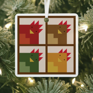 Chicken Barn Quilt Metal Ornament