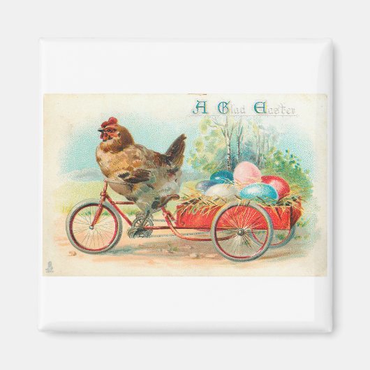 Chicken Bicycle Vintage Easter Magneet (Voorkant)