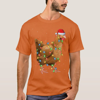 Chicken Bird Lover Xmas Lights Santa Chicken Chris T-shirt
