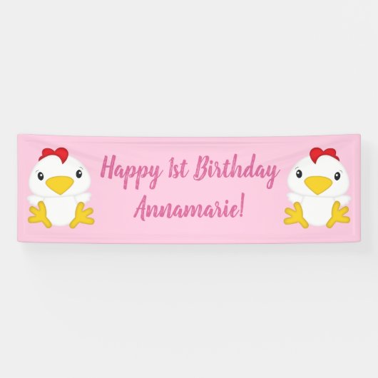 Chicken Birthday Party roze Spandoek (Horizontaal)