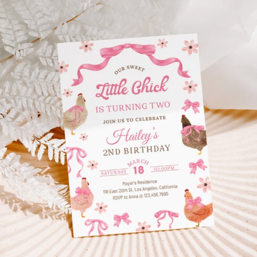 Chicken & Bow Birthday Invitation