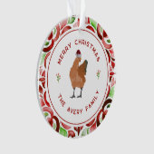 Chicken Christmas Rode & Groene Waterverf Ornament (voorkant)