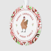 Chicken Christmas Rode & Groene Waterverf Ornament (voorkant)