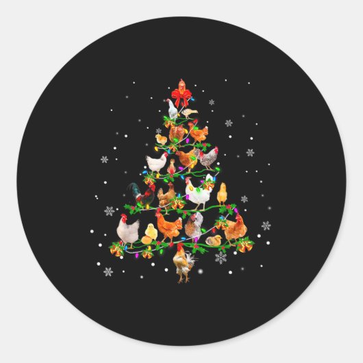 Chicken Christmas Tree Ornament Decor Xmas Ronde Sticker (Voorkant)