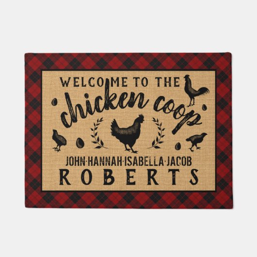 Chicken Coop Hen Red Buffalo Check Plays Land Deurmat (Voorkant)