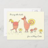 Chicken Family Play Datum Uitnodiging (Voorkant / Achterkant)