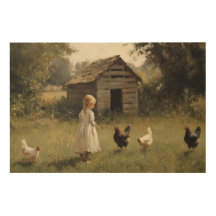 Chicken Farm Girl and Bird Simple 