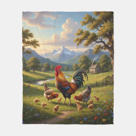 Chicken Farm House Fleece Deken (Voorkant)