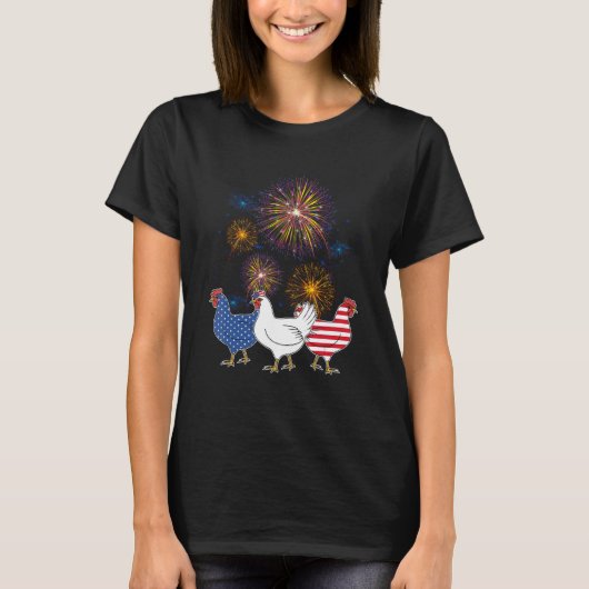 Chicken Fireworks Independence 4th Of July Day Pat T-shirt (Voorkant)