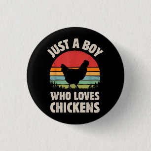 Chicken Gewoon een jongen die van retro Boerderij Ronde Button 3,2 Cm