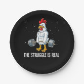Chicken Gym Gewichtstraining De strijd is echt Papieren Bordje (Voorkant)