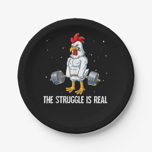 Chicken Gym Gewichtstraining De strijd is echt Papieren Bordje (Voorkant)