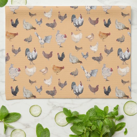 Chicken Happy-patroon op perziken Theedoek (Gevouwen)
