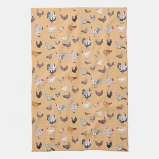 Chicken Happy-patroon op perziken Theedoek (Verticaal)