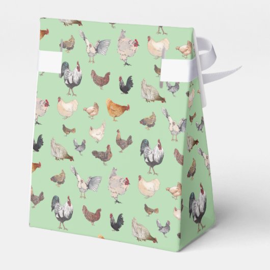 Chicken Happy Pattern op zacht groen Bedankdoosjes (Achterkant)