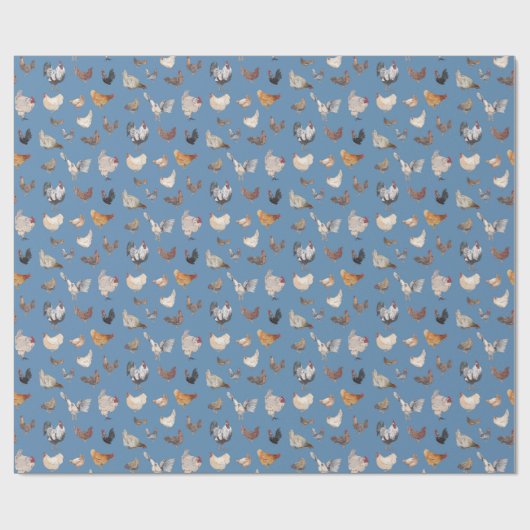 Chicken Happy Wrapping Paper in Denim Blue Cadeaupapier (Vlak)