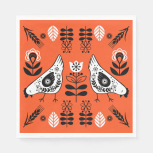 Chicken Hen Folk Art Servet