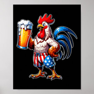 Chicken Holding Beer Vlag van de Verenigde Staten Poster