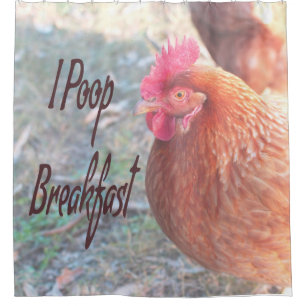 Chicken I poop Breakfast Funny Humor Douchegordijn