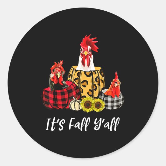 Chicken It's Fall Y'all Leopard Pumpkin Autumn Tha Ronde Sticker (Voorkant)