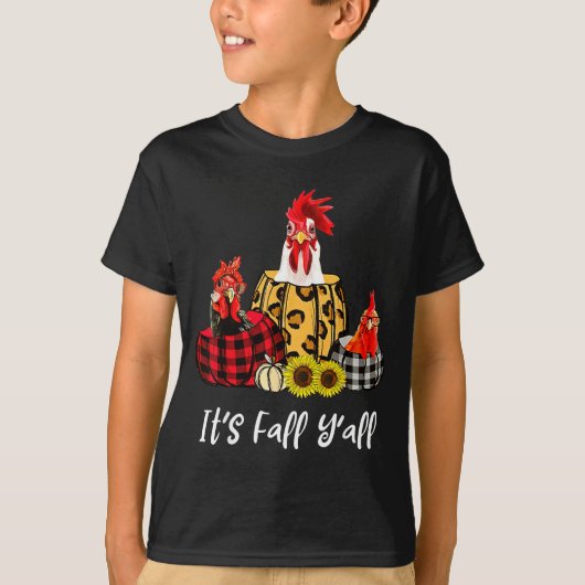 Chicken It's Fall Y'all Leopard Pumpkin Autumn Tha T-shirt (Voorkant)