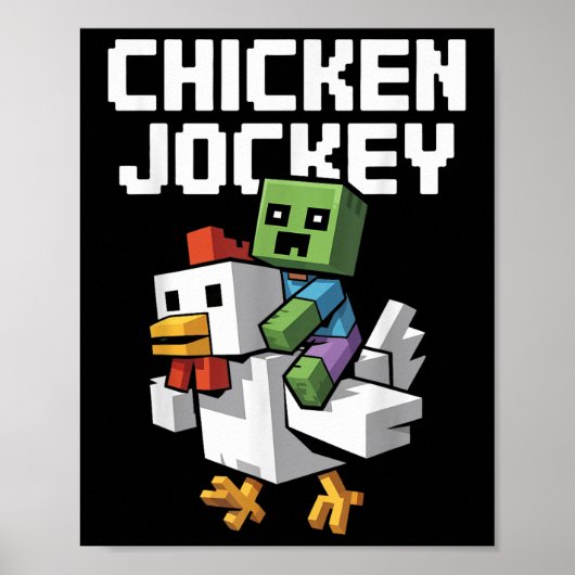 Chicken Jockey Pixel Grappig Poster (Voorkant)