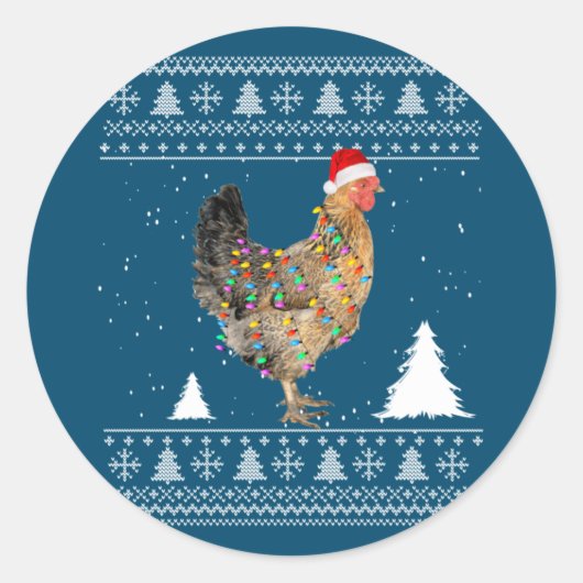 Chicken Lights met kerstpyjama met kerstmis Ronde Sticker (Voorkant)