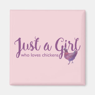 Chicken Love Just a Girl Paarse Chickens Magnet Magneet