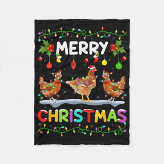 Chicken Merry Christmas Lights Santa Hat Funny Chi Fleece Deken