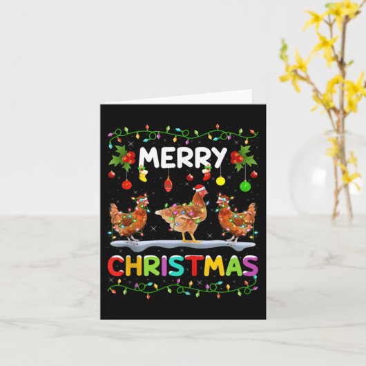 Chicken Merry Christmas Lights Santa Hat Funny Chi Kaart (Gele Bloem)