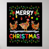 Chicken Merry Christmas Lights Santa Hat Funny Chi Poster (Voorkant)