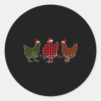 Chicken Merry Christmas Red Green Leopard Plaid Xm Ronde Sticker
