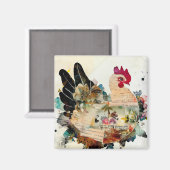 Chicken Mixed Media Art Collage Magnet Magneet (Voorkant / Achterkant)