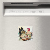 Chicken Mixed Media Art Collage Magnet Magneet (Insitu (Vaatwasser))